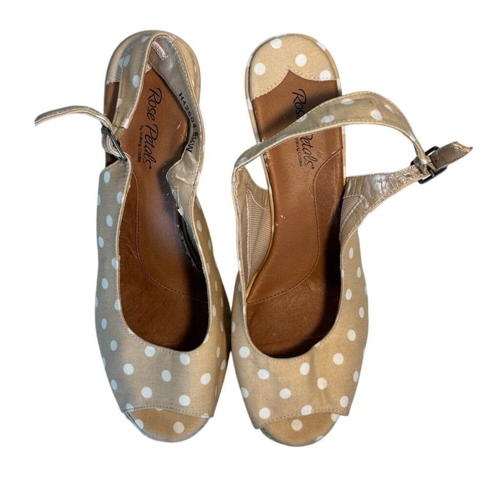 Rose Petals Women's Size 8.5 W Tan Fabric Peep-toe Slingpack Rope Wedge Sandals
